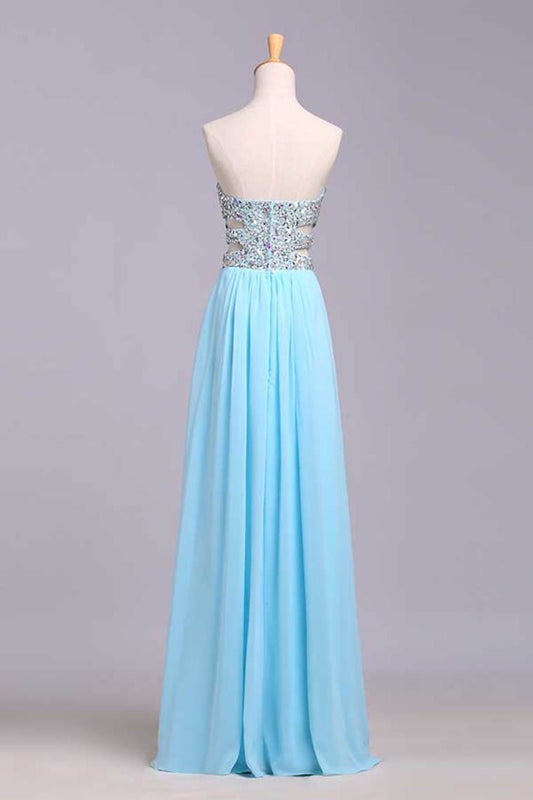 2024 Big Clearance Prom Dresses A-Line Sweetheart Chiffon Floor Length With Beading/Sequins