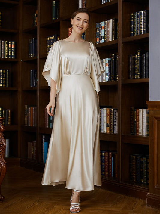 Abbie A-Line/Princess Silk like Satin Ruched Scoop 1/2 Sleeves Ankle-Length Mother of the Bride Dresses DTP0020243