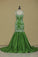 2022 Prom Dresses Spaghetti Straps Satin With Applique And Beads Sweep Train