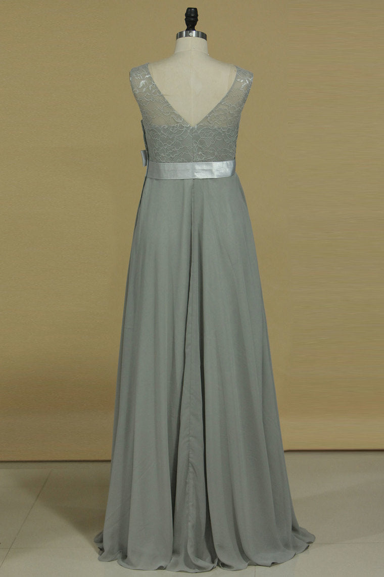 2022 A Line Prom Dresses Scoop Pregant Chiffon & Lace Floor Length