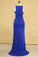 2022 Plus Size New Arrival Scoop Prom Dresses Dark Royal Blue Mermaid Spandex With Beading Sweep Train