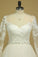 2022 Plus Size Bateau Wedding Dresses 3/4 Length Sleeve With Applique Tulle