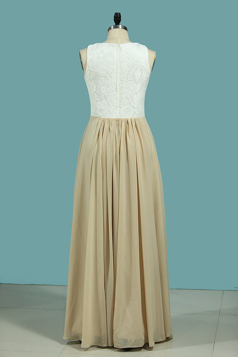 2024 Chiffon & Lace Bridesmaid Dresses A Line Scoop Floor Length