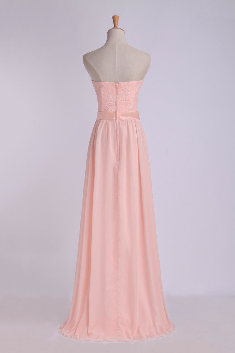 2022 Sweetheart A Line Prom Dress With Sash Pick Up Long Chiffon Skirt