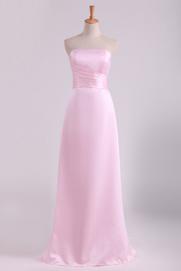 2022 Strapless Bridesmaid Dresses A Line With Ruffles Floor Length