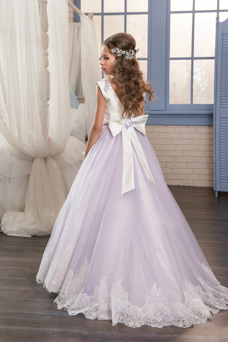 2024 Flower Girl Dresses A Line Scoop Tulle With Applique And Bow Knot