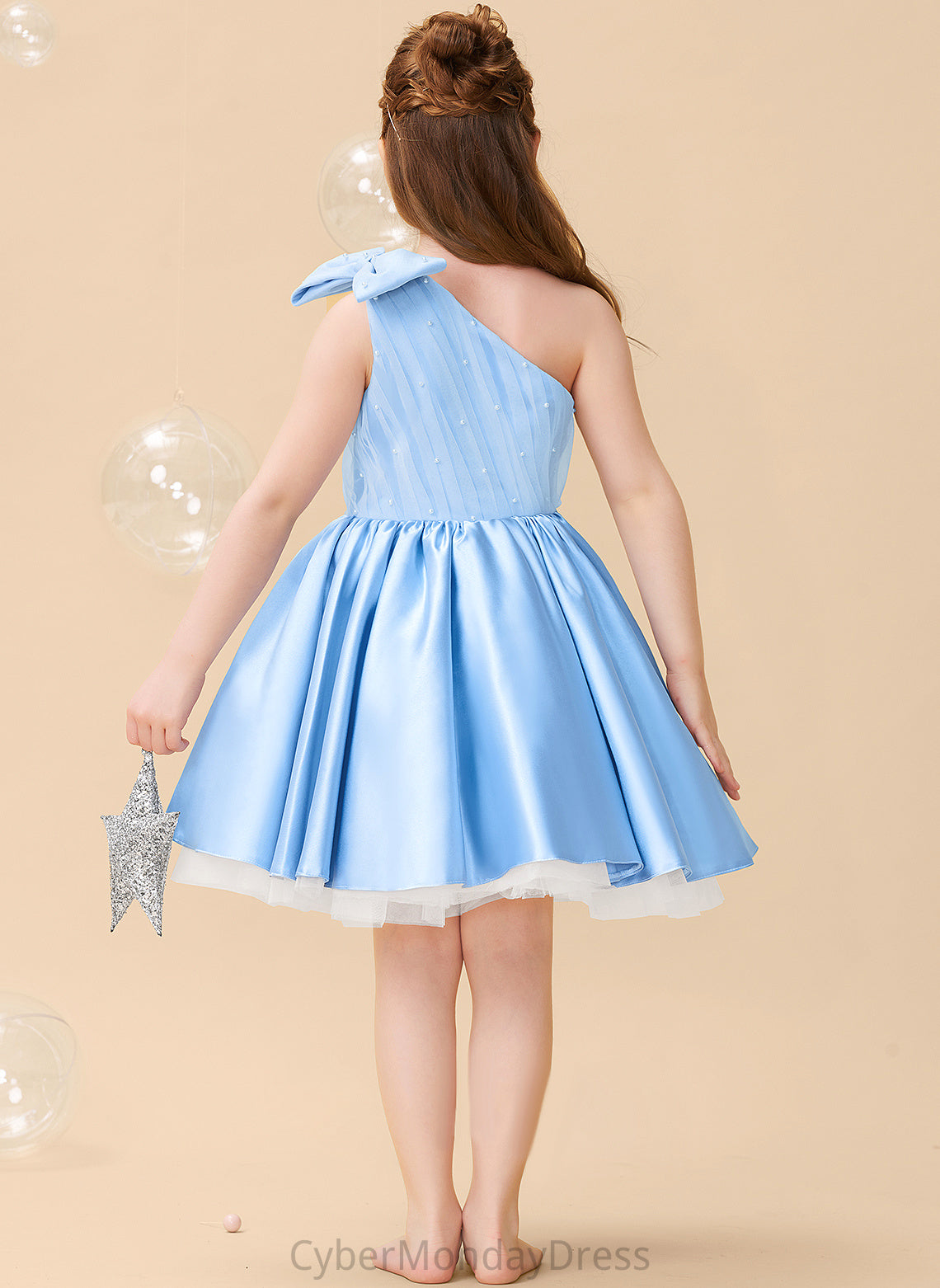 Flower Girl Dresses Satin/Tulle Knee-length Flower Dress A-Line Girl Autumn Beading/Bow(s) With Sleeveless - One-Shoulder