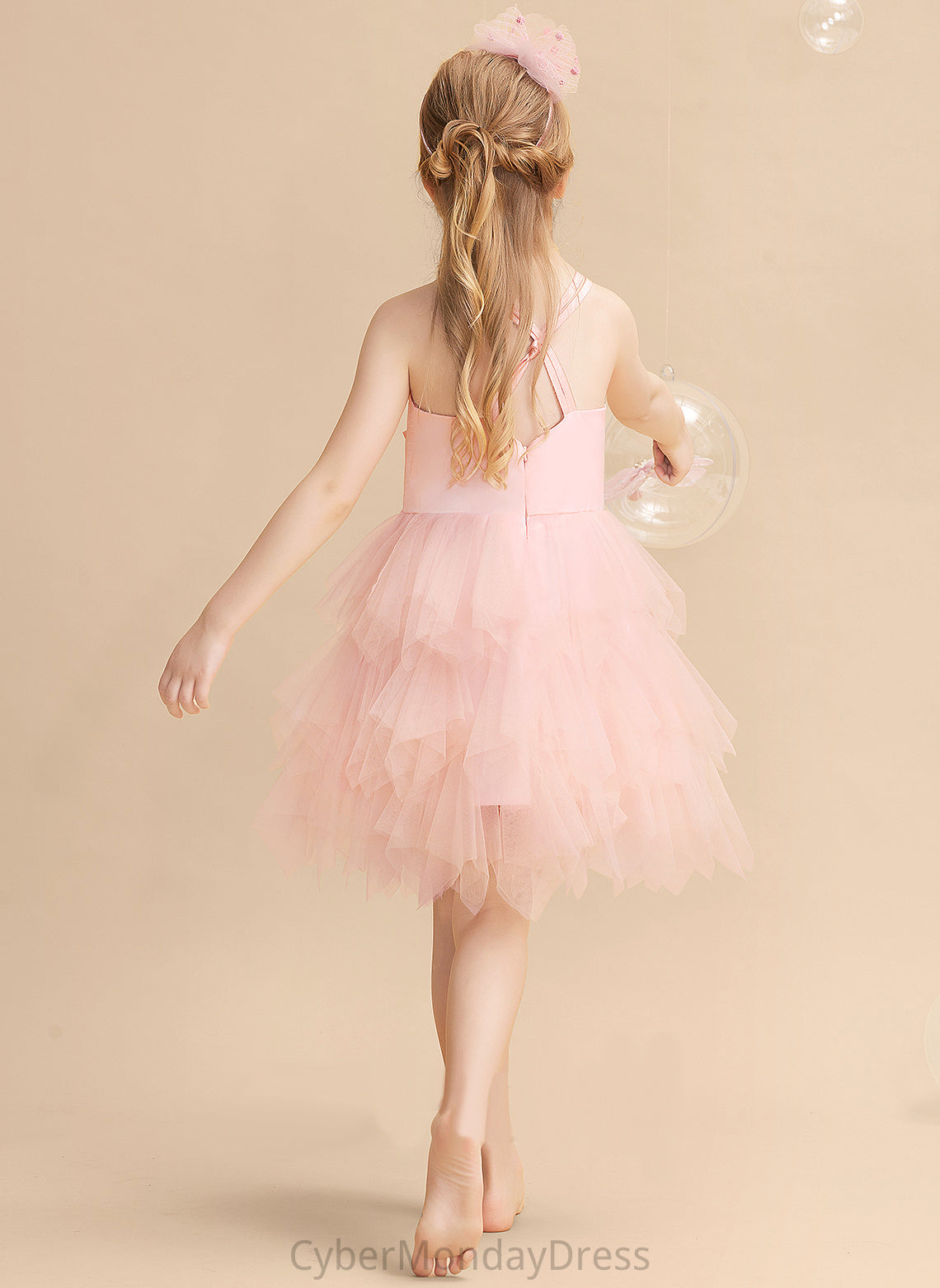 Knee-length - Flower Girl Dresses Dalia Dress Girl Sleeveless Flower Scalloped Ball-Gown/Princess Feather/Flower(s) Tulle Neck With