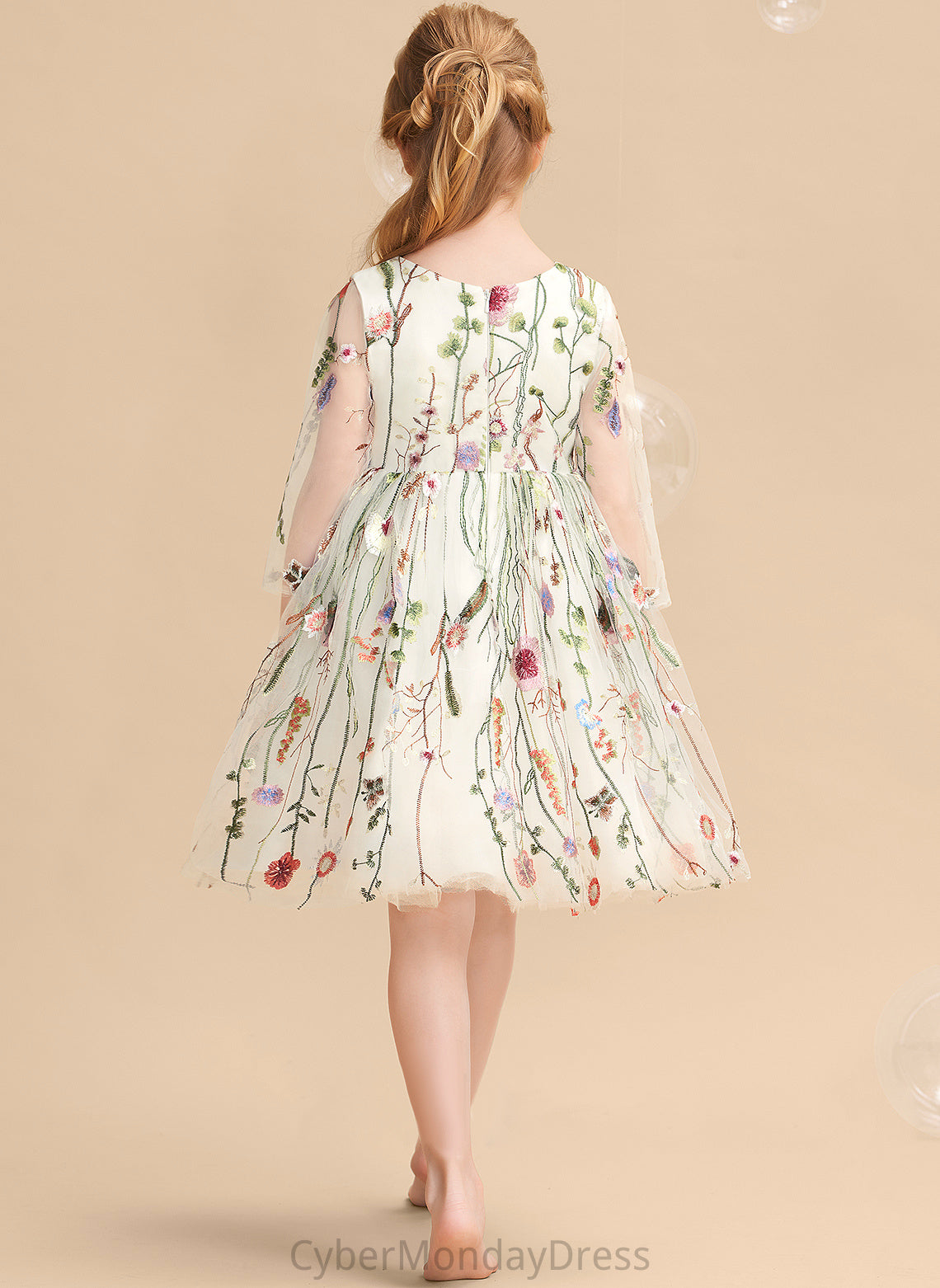 Lace Flower Girl Dresses Sleeves Long Flower Girl Scoop Ball-Gown/Princess Knee-length - Yaretzi Dress Neck