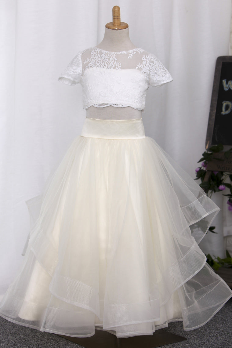 2024 New Arrival Tulle Flower Girl Dresses Scoop Two Pieces With Appliques