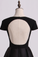2022 Open Back V-Neck Short Sleeve A-Line Satin Evening Dress Black Bodice Floor-Length