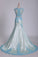 2022 V Neck Two Pieces Trumpet Tulle With Applique Prom Dresses Sweep Train