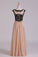 2024 Two-Tone Prom Dresses Scoop A-Line Chiffon With Black Applique New