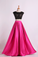 2022 Two Pieces Prom Dresses Scoop Appliqued&Beaded Bodice Floor Length Open Back Satin