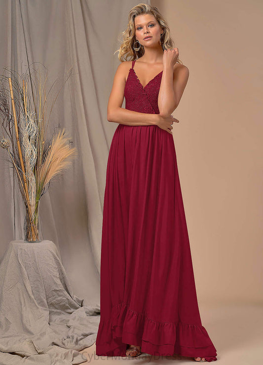 Liberty Spaghetti Staps Floor Length Natural Waist Sleeveless A-Line/Princess Bridesmaid Dresses