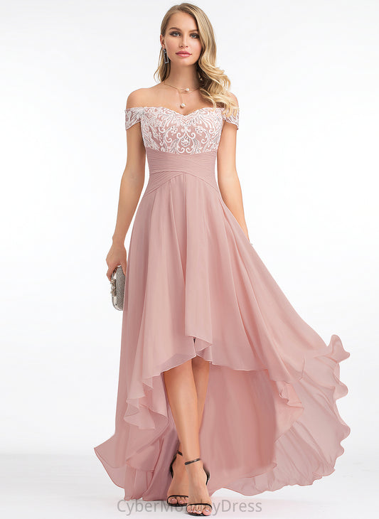 Dress Lace A-Line Asymmetrical Wedding Chiffon Pleated With Wedding Dresses Off-the-Shoulder Jazmin
