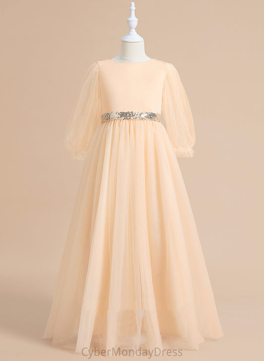 Long Flower Ball-Gown/Princess Neck Tulle Girl Scoop Dress Floor-length Josephine With Flower Girl Dresses Sequins/Bow(s) Sleeves -