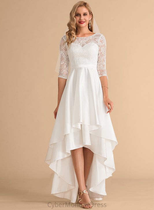 Wedding Asymmetrical Scoop Wedding Dresses Dominique A-Line Lace Satin Dress
