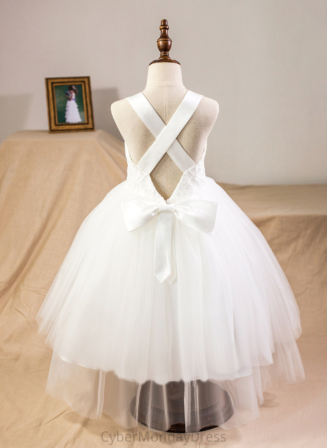Straps Dress - Bow(s) Girl Flower Flower Girl Dresses With Tea-length Lilia Satin/Tulle/Lace Sleeveless Ball-Gown/Princess
