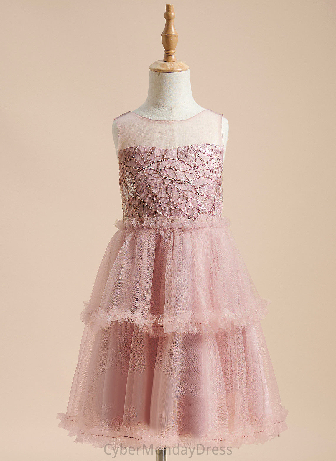 Neck Girl A-Line Back Josephine Knee-length - Sleeveless Flower Girl Dresses With Flower Sequins/Pleated/V Tulle Dress Scoop