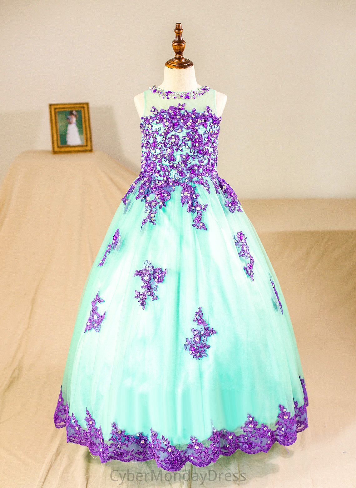 Beading Tulle Ball-Gown/Princess Girl included) With Sleeveless (Petticoat - NOT Scoop Flower Neck Dress Floor-length Kenya Flower Girl Dresses