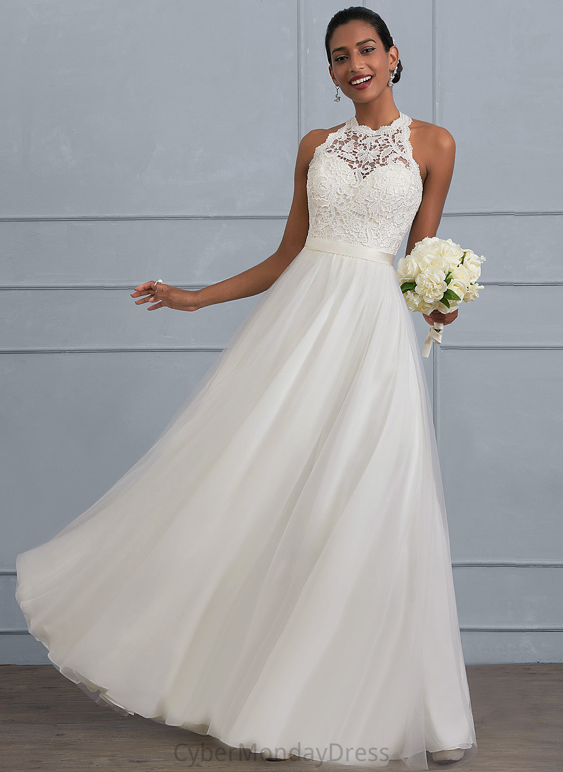 Wedding Lace Floor-Length A-Line Layla Tulle Charmeuse Wedding Dresses Dress