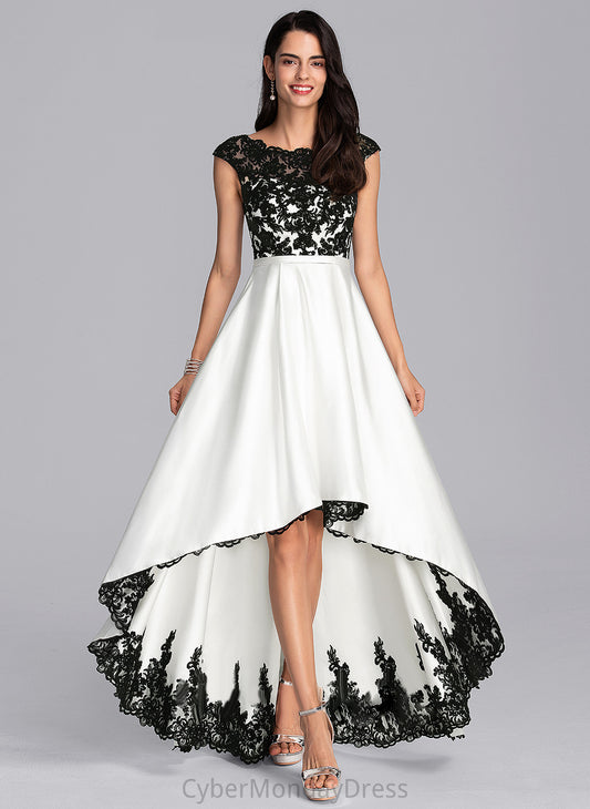Dress Asymmetrical Wedding Cailyn A-Line Lace Scoop Illusion Satin Wedding Dresses