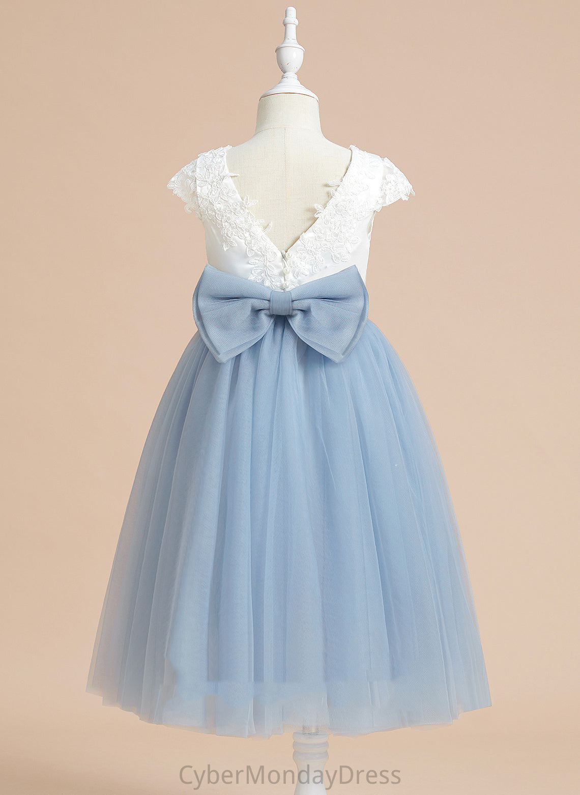 Flower Girl Dresses Dress Marcie Scoop - Sleeveless Tea-length Neck Lace/Bow(s) Flower A-Line With Girl Satin/Tulle