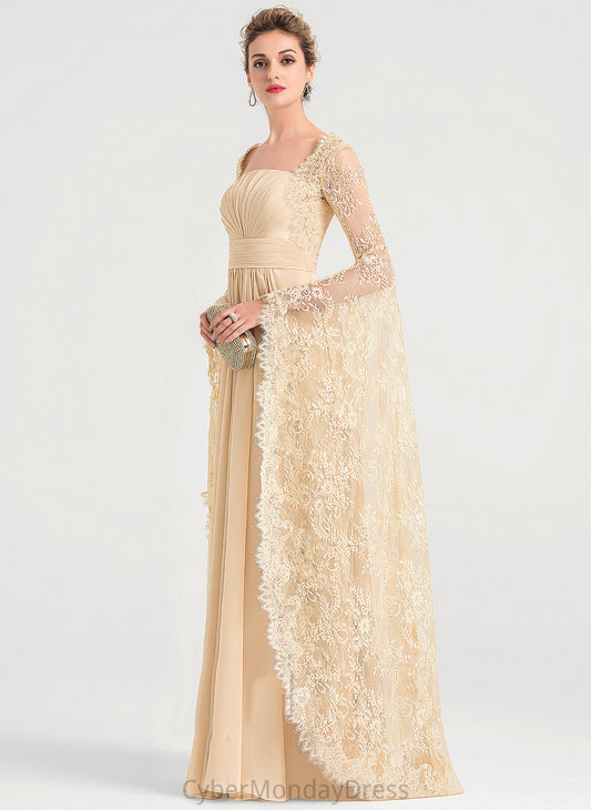 Floor-Length Beading With A-Line Wedding Wedding Dresses Chiffon Square Lace Dress Pleated Amelia