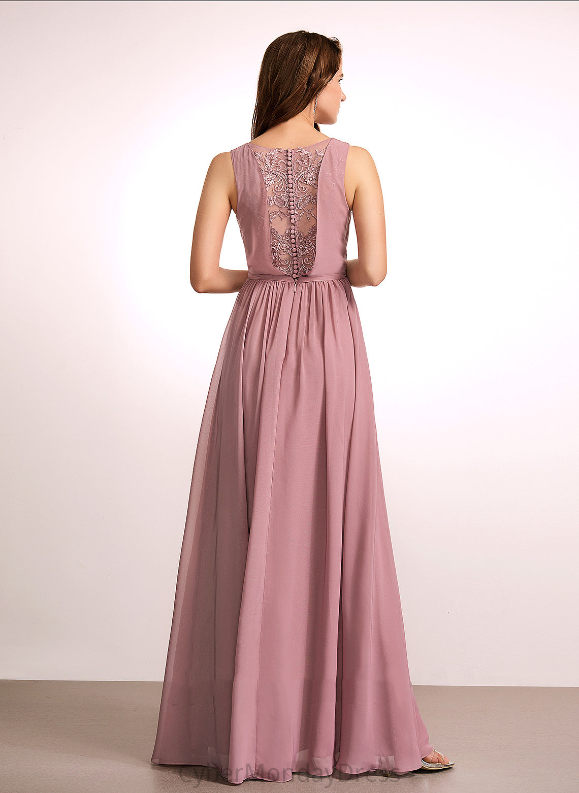 A-Line Length Straps Lace Fabric Silhouette Floor-Length Embellishment Melina Sleeveless Scoop Empire Waist Bridesmaid Dresses