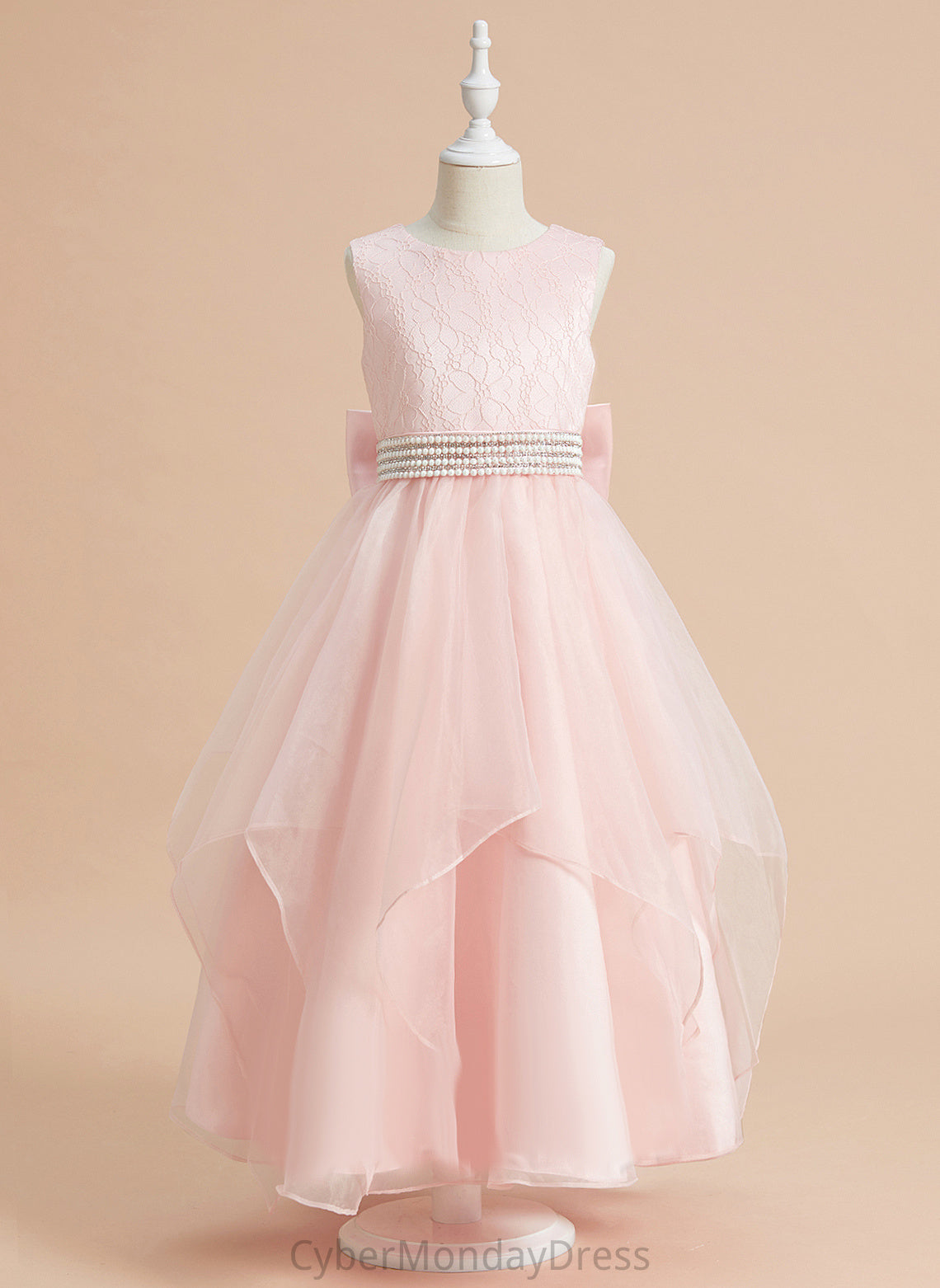 Beading/Bow(s) Dress Flower Girl Dresses Quintina Ankle-length Organza/Lace Ball-Gown/Princess Neck Flower - Girl Sleeveless Scoop With