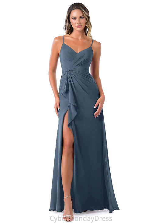Lillianna Natural Waist Floor Length Sleeveless V-Neck Bridesmaid Dresses