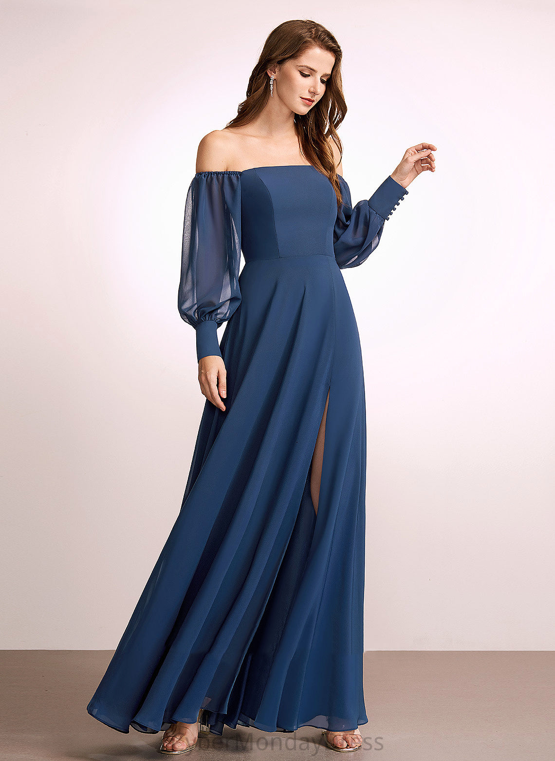 Fabric A-Line Off-the-Shoulder Length Floor-Length SplitFront Neckline Silhouette Embellishment Jayda Bridesmaid Dresses