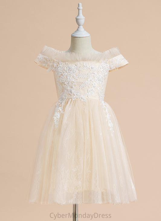 With - Lace Flower Girl Dresses Girl Dress Mylie Knee-length Sleeveless Off-the-Shoulder Flower Tulle A-Line