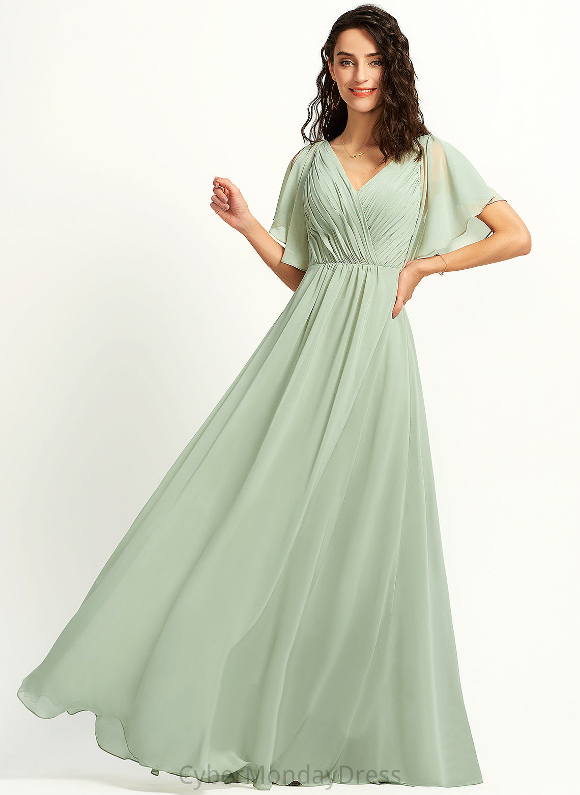 Floor-Length Length Neckline Ruffle Silhouette V-neck Embellishment A-Line Fabric Hortensia Floor Length Scoop Bridesmaid Dresses