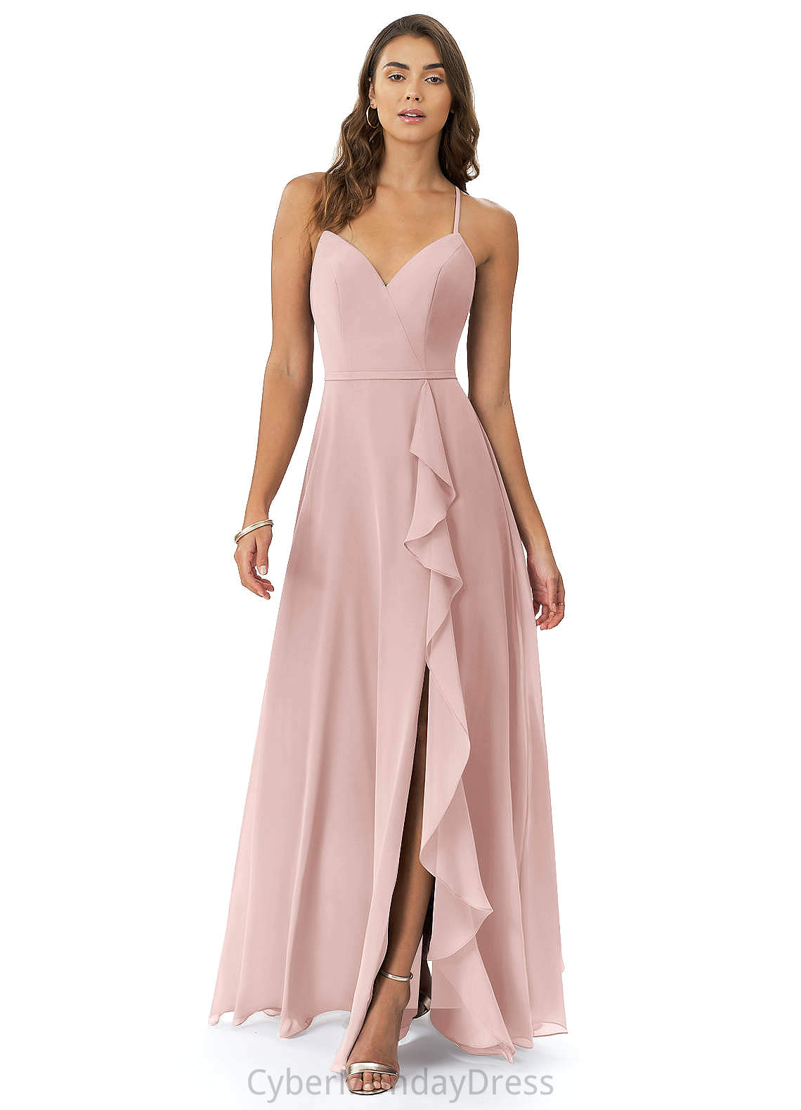 Mireya Sleeveless Natural Waist A-Line/Princess Floor Length Spaghetti Staps Bridesmaid Dresses