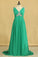 2024 V Neck A Line Plus Size Prom Dresses Chiffon Sweep Train With Ruffles & Beads