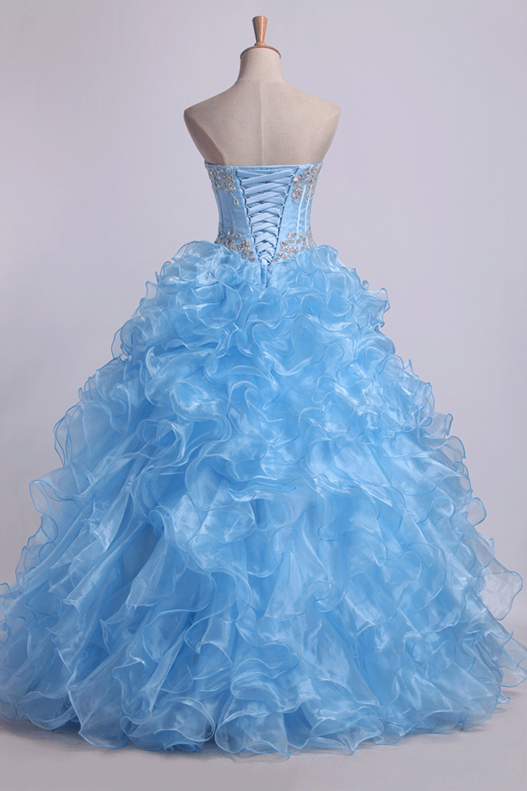 2022 Sweetheart Quinceanera Dresses Ball Gown Organza With Beading