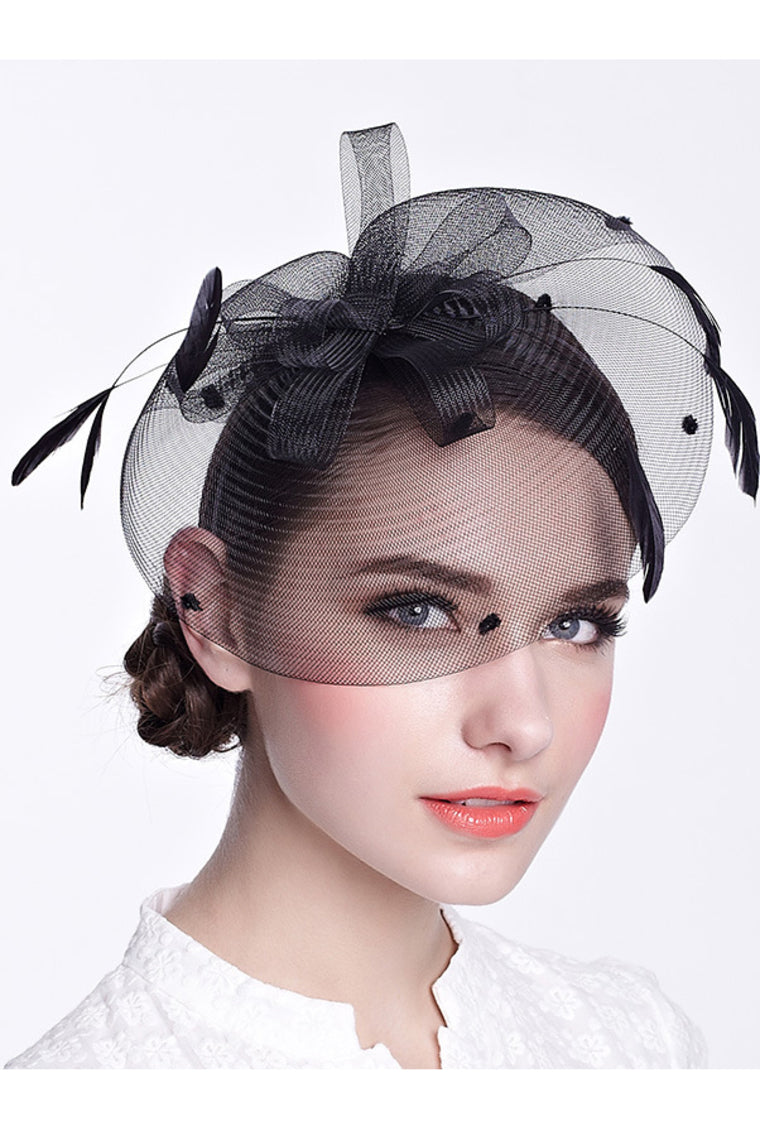 Ladies' Glamourous Net Yarn With Feather Fascinators