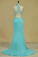 2022 High Neck Open Back Prom Dresses With Applique Sweep Train Spandex