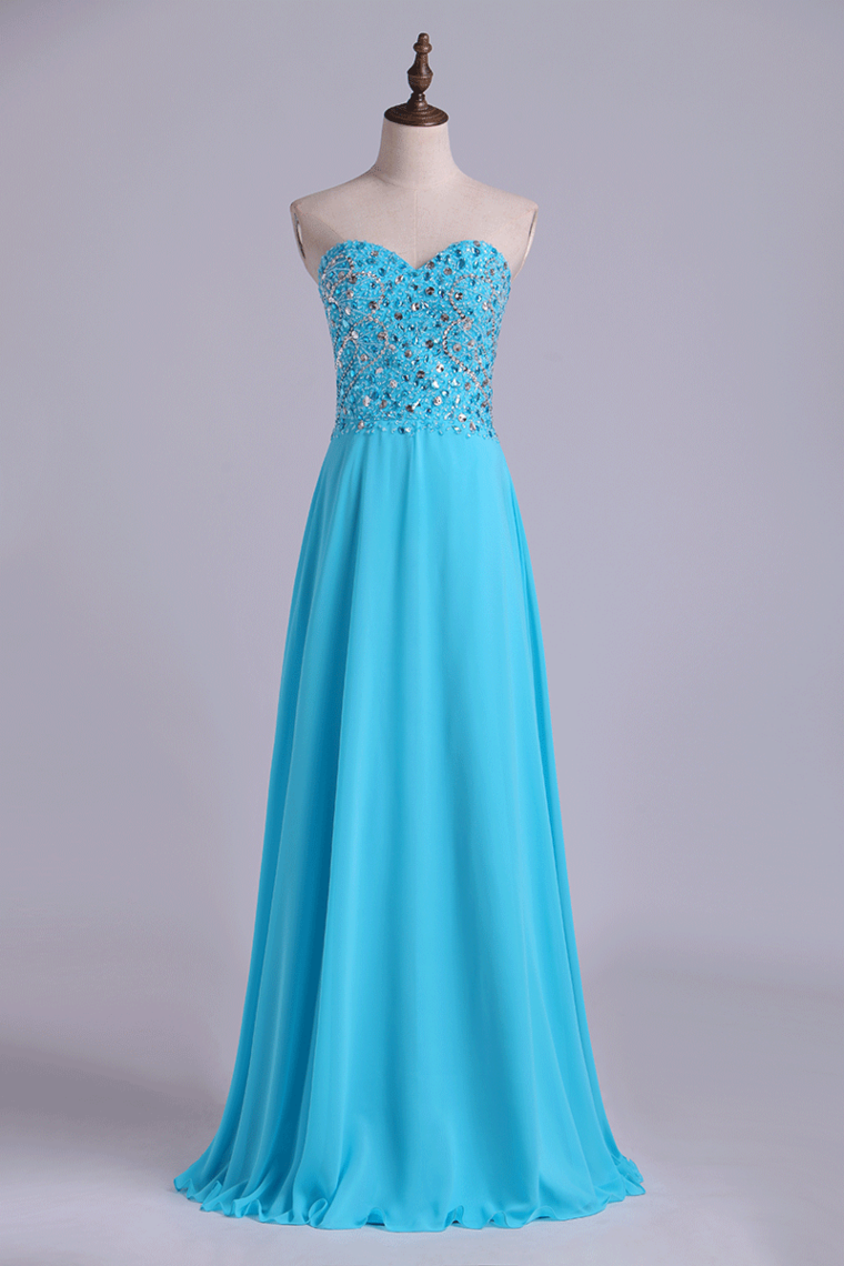 2024 Sweetheart Beaded Bodice Intricately Detailed With Matching Beading Chiffon A-Line Prom Dress