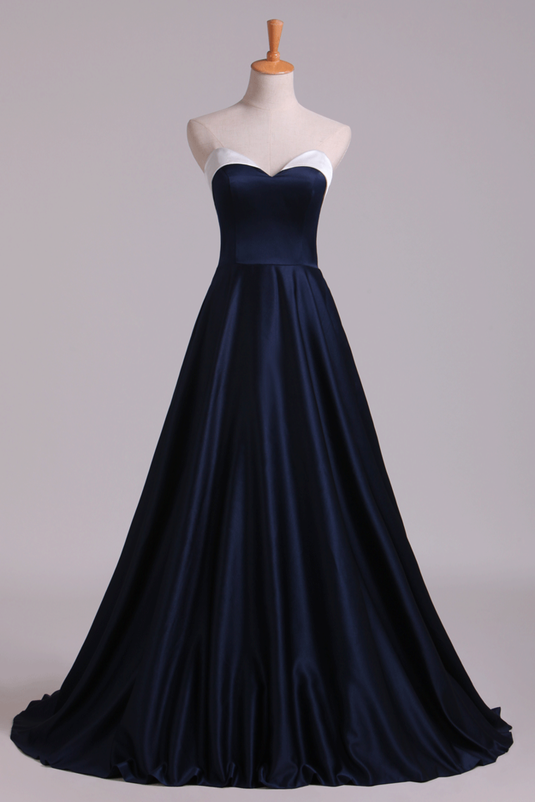 2024 Bicolor Prom Dresses Sweetheart A Line Satin Court Train