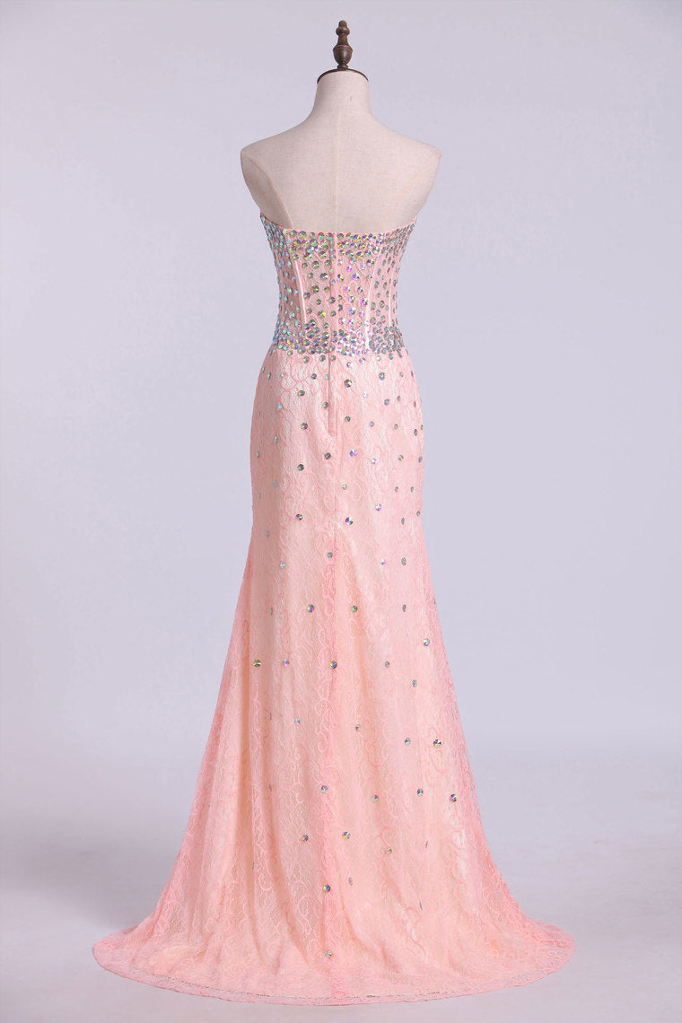 2024 Sweetheart Sheath/Column Prom Dress Lace With Rhinestone