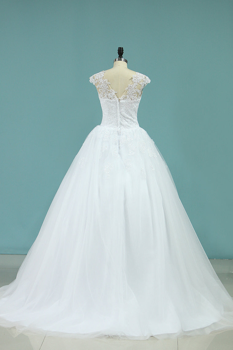 2024 Straps Wedding Dresses Ball Gown Tulle With Applique Chapel Train