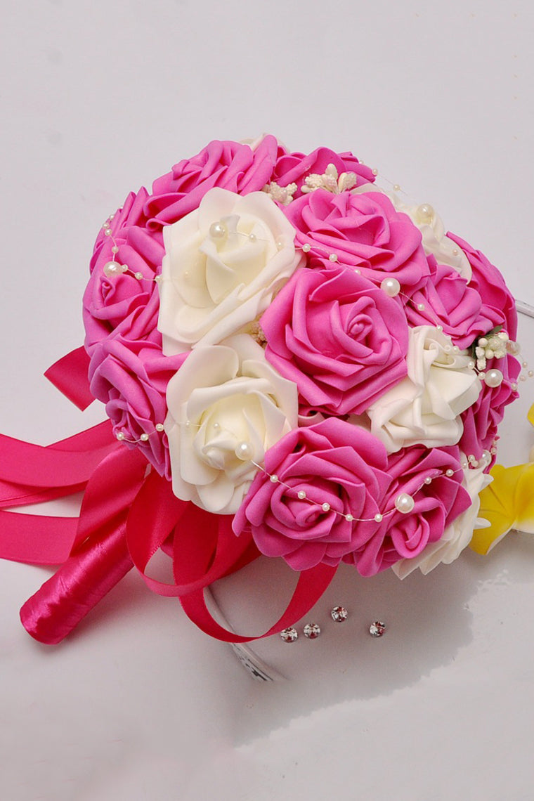 Round Foam/Ribbon/Pearl Bridal Bouquets