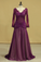 2022 Grape V Neck Long Sleeves Mermaid Evening Dresses Chiffon With Applique And Ruffles