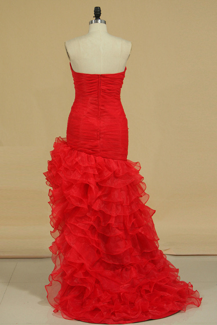 2022 Red Sexy Prom Dresses Mermaid/Trumpet High Low Organza