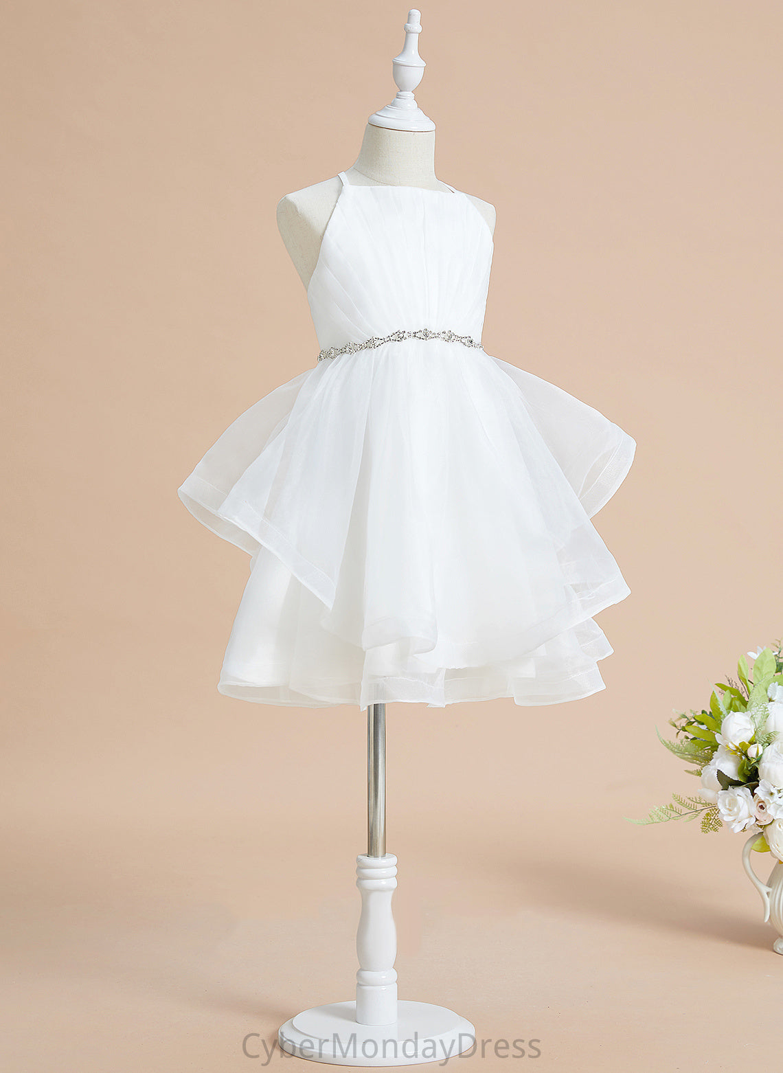 Tulle Genesis Girl Neckline Flower - Sleeveless Beading Knee-length Flower Girl Dresses Dress A-Line Square With