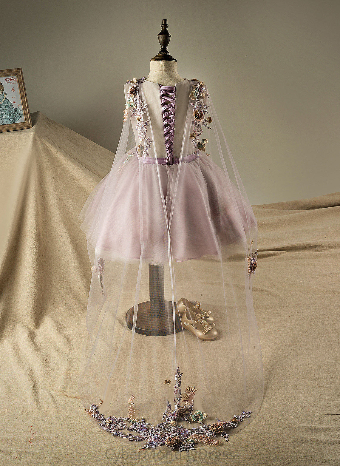 Organza/Tulle - With Knee-length Flower Dress Caitlin A-Line Beading/Flower(s)/Sequins Flower Girl Dresses V-neck Girl Sleeveless