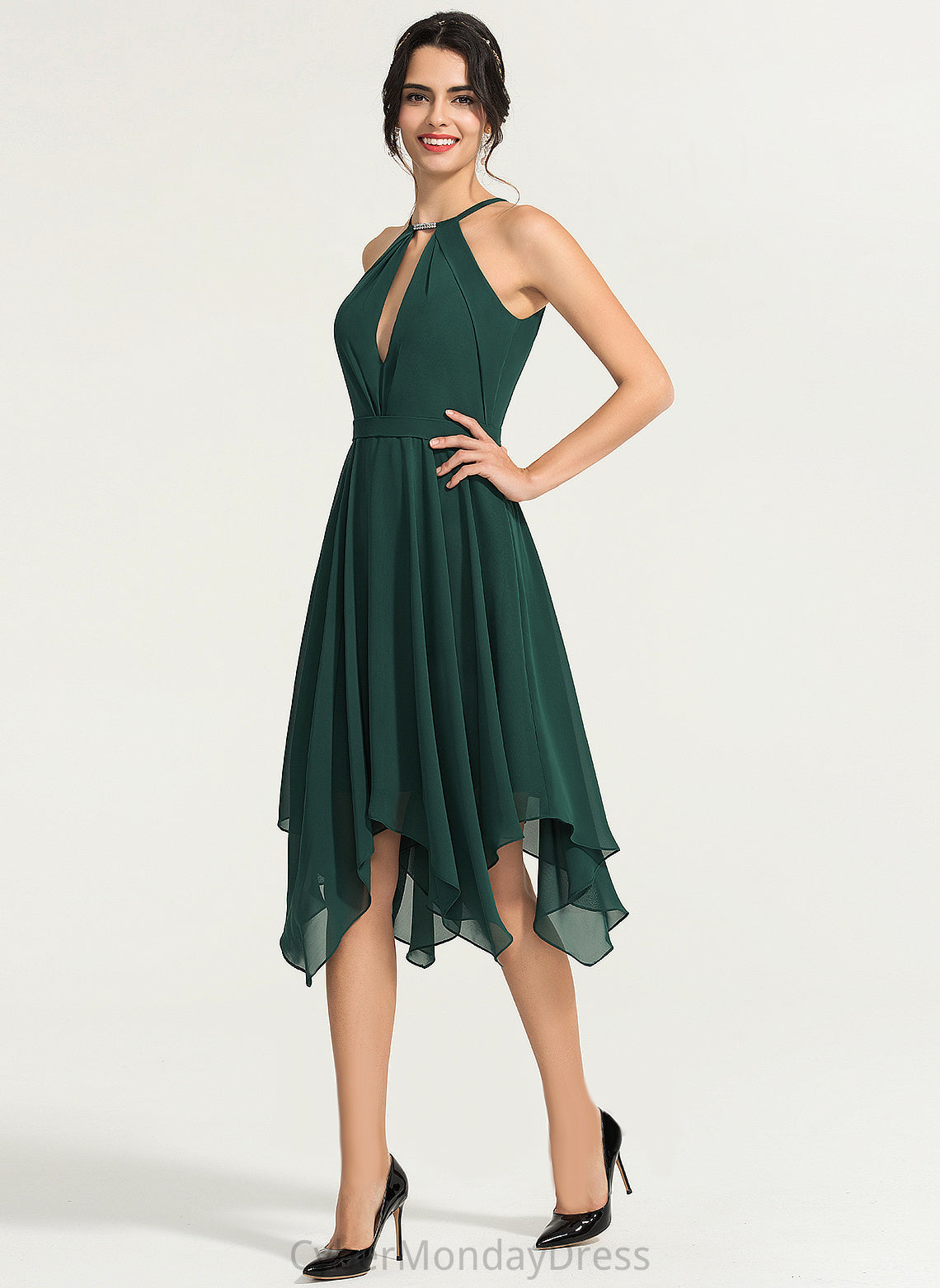 Cocktail A-Line Beading Areli With Neck Cocktail Dresses Chiffon Asymmetrical Scoop Dress